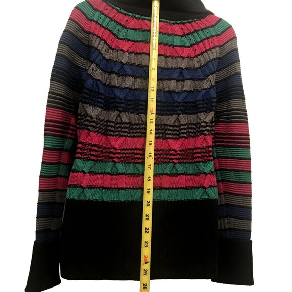 Vintage 1990s Y2K DKNY Jeans Pink Green Striped Long Sleeve Sweater Small S - Picture 7 of 8